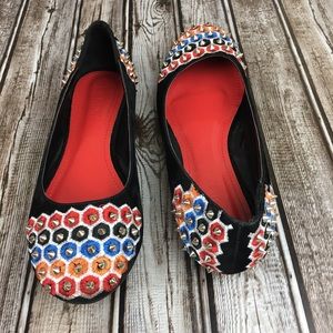 Liliana Black Flats With Colorful Pattern Studs